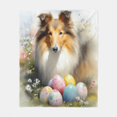 Couverture Polaire Rough Collie Chien avec Oeufs de Pâques Fête (Devant)