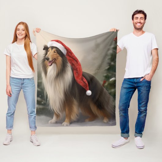 Couverture Polaire Rough Collie Chien dans la neige Noël (En situation)