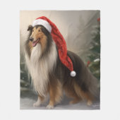 Couverture Polaire Rough Collie Chien dans la neige Noël (Devant)