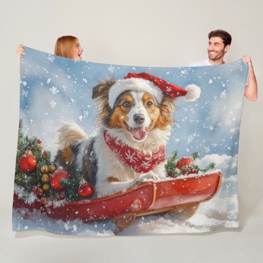 Couverture Polaire Rough Collie Dog in Sledge Let Snow Christmas (En situation)