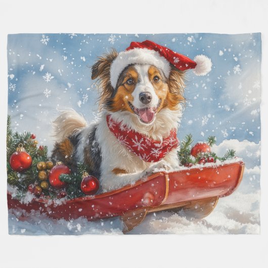 Couverture Polaire Rough Collie Dog in Sledge Let Snow Christmas (Devant (Horizontal))