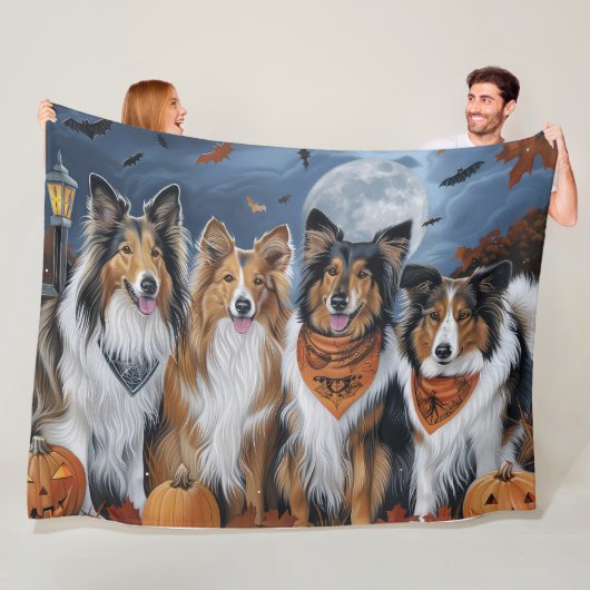 Couverture Polaire Rough Collie Halloween Éffrayant (En situation)