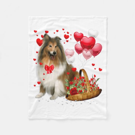 Couverture Polaire Rough Collie Heart Balloon Happy Valentine Day Dog (Devant)