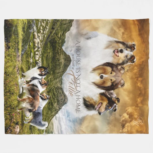 Couverture Polaire Rough Collies Portrait & Sheepherding - Customisé (Devant (Horizontal))