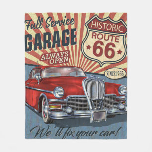 Couverture Polaire Route vintage 66 Poster rétro Garage avec retro ca