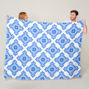 Couverture Polaire Royal Blue & White Delft Comme Motif
