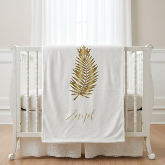 Couverture Polaire Royal Gold Palm Leaf & Crown Custom Baby Blanket -