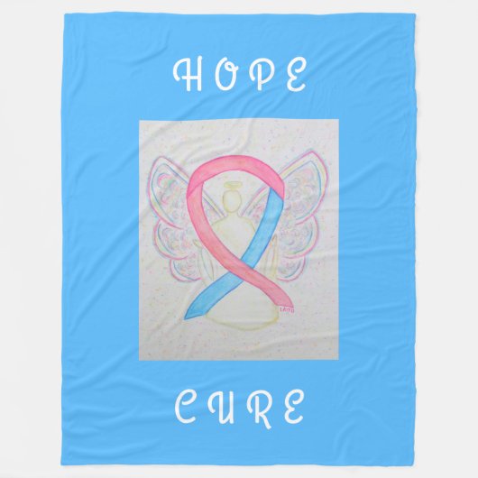 Couverture Polaire Ruban de sensibilisation rose et bleu Angel Chemo  (Devant)