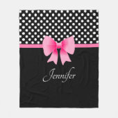Couverture Polaire Ruban rose points noirs et blancs Nom (Devant)