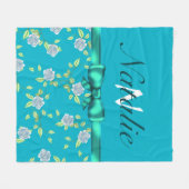 Couverture Polaire Ruban vert et monogramme Rose bleu (Devant (Horizontal))