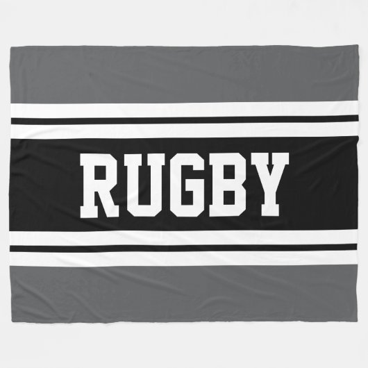 Couverture Polaire RUGBY Fun Athletic Grey Noir Blanc Racing Stripes (Devant (Horizontal))