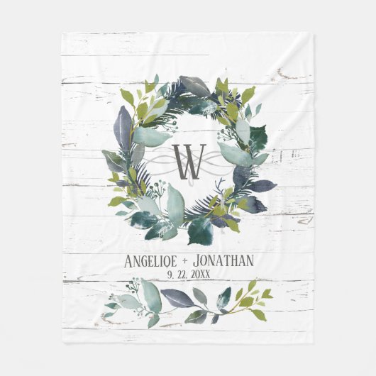 Couverture Polaire Russe Aquarelle Laurel Wreath Monogramme nouvellem (Devant)