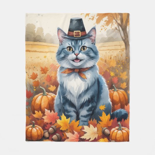 Couverture Polaire Russe Bleu Chat Automne quitte Thanksgiving Art (Devant)