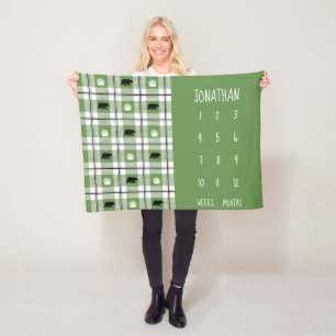 Couverture Polaire Russe Vert noir & blanc Ours Motif de flanelle