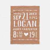Couverture Polaire Rust Baby Boy Birth Stats Keepsaké (Devant)