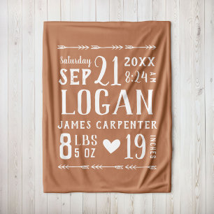 Couverture Polaire Rust Baby Boy Birth Stats Keepsaké