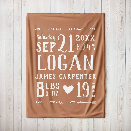 Couverture Polaire Rust Baby Boy Birth Stats Keepsaké