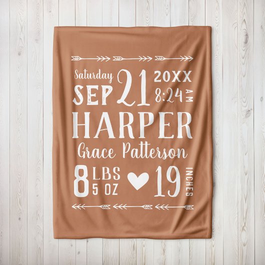 Couverture Polaire Rust Baby Girl Birth Stats Keepsaké