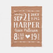 Couverture Polaire Rust Baby Girl Birth Stats Keepsaké (Devant)