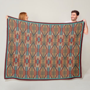 Couverture Polaire Rust Orange Brown Turquoise Turquoise Blue Tribal