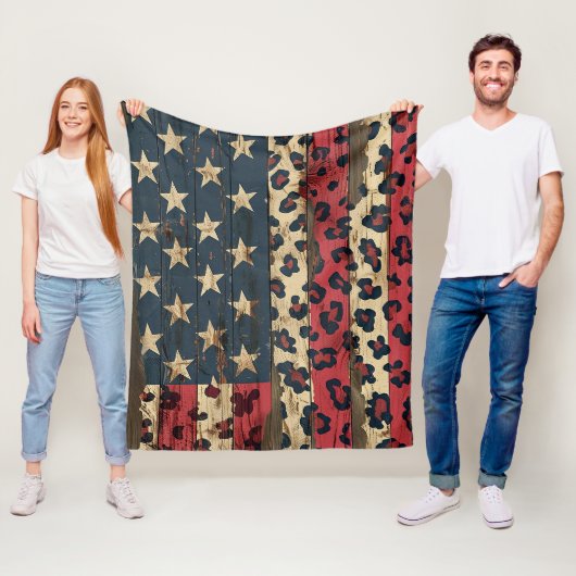 Couverture Polaire Rustic American Flag Leopard Print (1) (En situation)