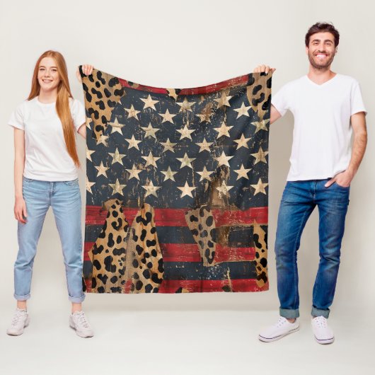 Couverture Polaire Rustic American Flag Leopard Print (3) (En situation)