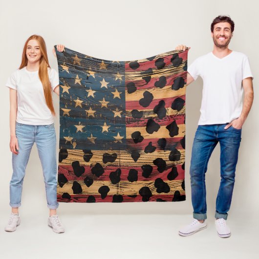 Couverture Polaire Rustic American Flag Leopard Print (4) (En situation)