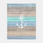 Couverture Polaire Rustic Beach Wood Bandes et Ancres nautiques (Devant)