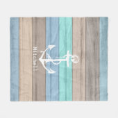 Couverture Polaire Rustic Beach Wood Bandes et Ancres nautiques (Devant (Horizontal))