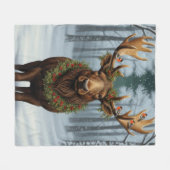 Couverture Polaire Rustic Christmas moose winter woodland forest  (Devant (Horizontal))