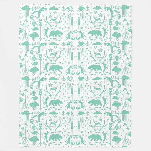 Couverture Polaire Rustic Deer Bear Fox Folk Art Motif Fleece (Devant)