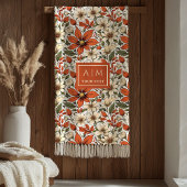 Couverture Polaire Rustic Fall Floral Copper Terracotta Olive Blanket
