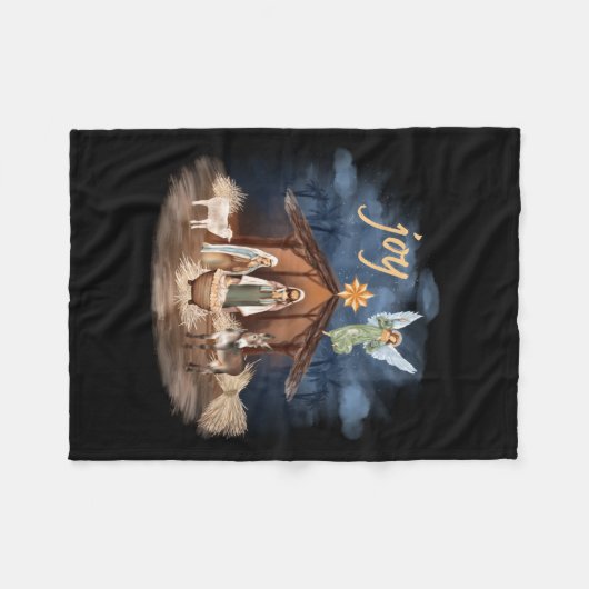 Couverture Polaire Rustic Farmhouse Christmas Joy Nativity (Devant (Horizontal))