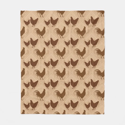 Couverture Polaire Rustic Farmhouse Hen Pattern – In Warm Brown (Devant)