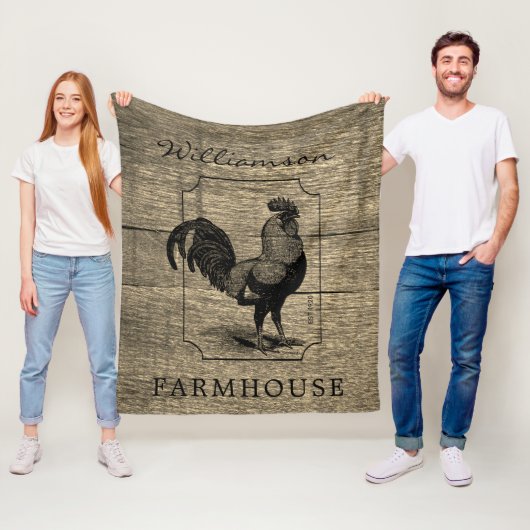 Couverture Polaire Rustic Farmhouse Rooster Grange Bois Nom de famill (En situation)