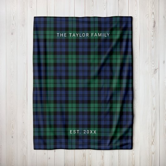Couverture Polaire Rustic Green Blue Black Watch Plaid Nom de famille