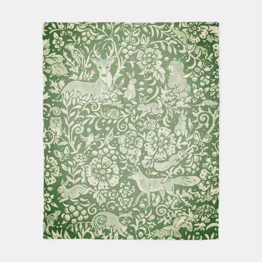 Couverture Polaire Rustic Green Woodland Animal renard lapin lapin Bi (Devant)