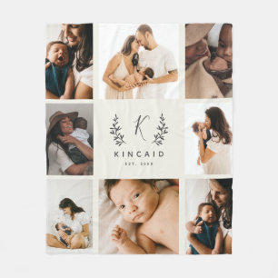 Couverture Polaire Rustic Laurel Monogramme 8 Photo Collage