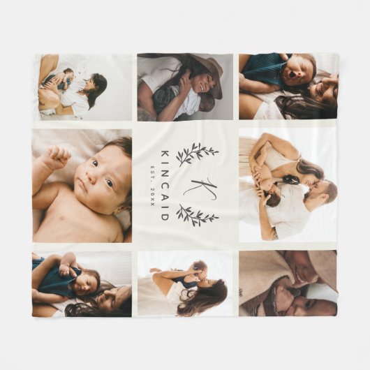 Couverture Polaire Rustic Laurel Monogramme 8 Photo Collage (Devant (Horizontal))