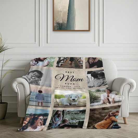 Couverture Polaire Rustic Linen Chic Best Mom Ever mignon Photo Colla
