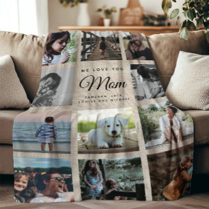 Couverture Polaire Rustic Linen Photo Collage Fête des Mères Famille