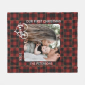 Couverture Polaire Rustic Red Buffalo Plaid First Christmas Family (Devant (Horizontal))