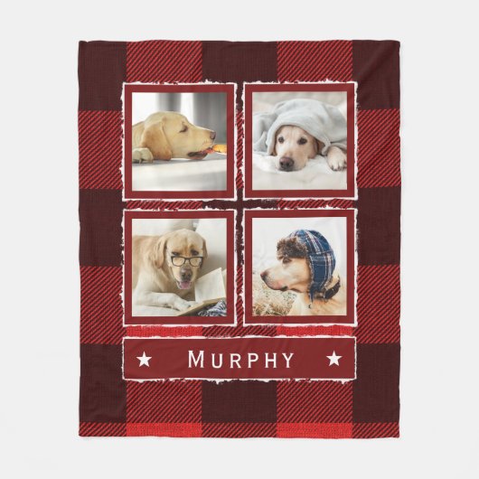 Couverture Polaire Rustic Red Denim Buffalo, photo-collage du chien (Devant)