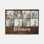 Couverture Polaire Rustic Wood Family Monogramme 8 Photo Collage (Devant (Horizontal))