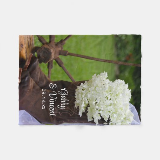 Couverture Polaire Rustique Hydrangea et Bottes de cowboy Mariage occ (Devant (Horizontal))
