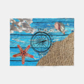 Couverture Polaire Rustique Nautique Bleu Burlap Starfish (Devant (Horizontal))