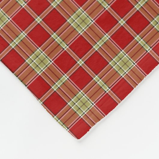 Couverture Polaire Rustique rouge et vert clair Motif plaid (Coin)