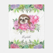 Couverture Polaire Rustique Tropical Cute Floral Adorable Sloth (Devant)