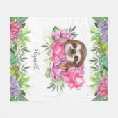 Couverture Polaire Rustique Tropical Cute Floral Adorable Sloth (Devant (Horizontal))