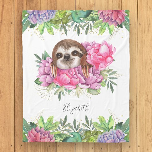 Couverture Polaire Rustique Tropical Cute Floral Adorable Sloth